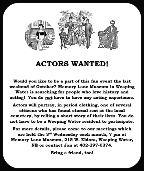 2018 04 25 WW Memory Lane actors wanted5360